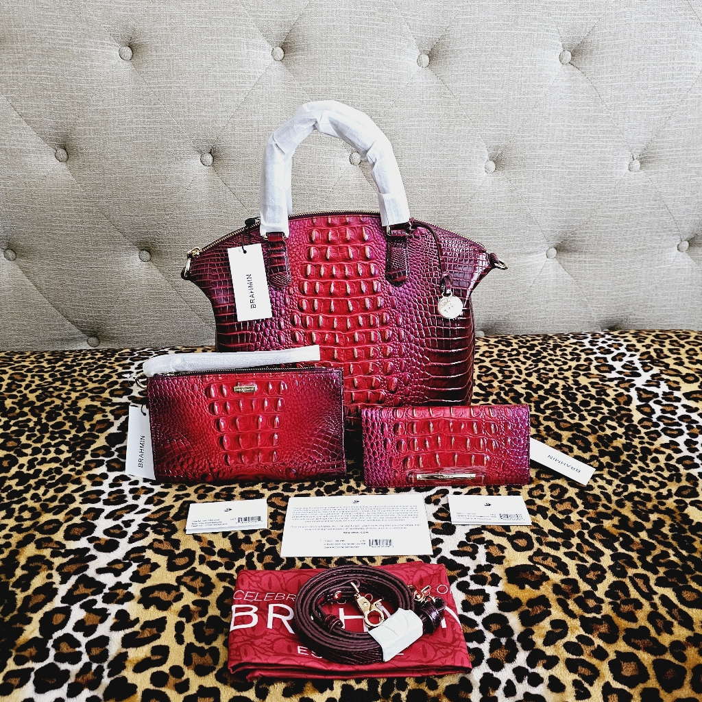 Nwt Brahmin Ruby Ombre Large Duxbury Satchel W/Daisy Wristlet & Ady Wallet